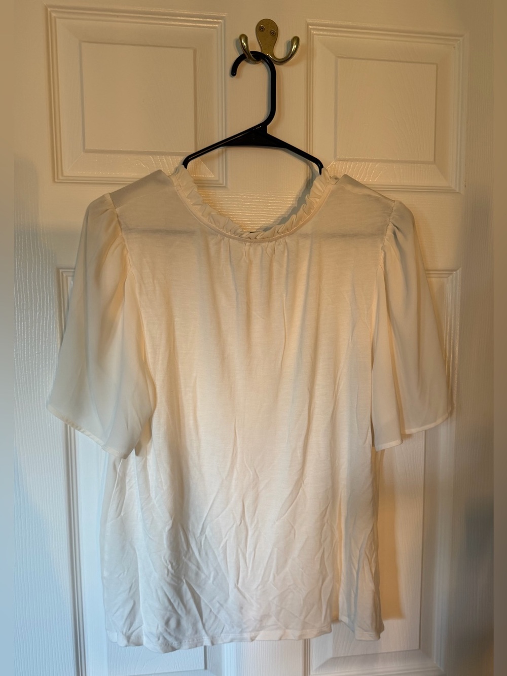 LOFT Cream Ruffle-Neck Blouse - Picture 2 of 3